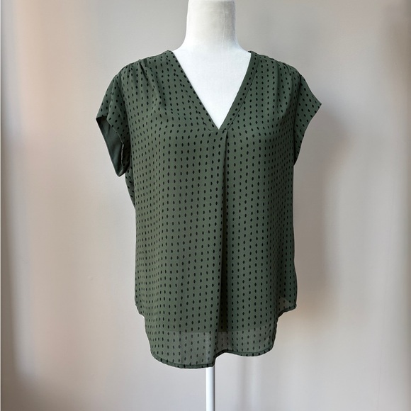 fun 2 fun Tops - fun 2 fun Green V-Neck Dot Cap-Sleeve Blouse